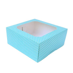 กล่องเค้ก 1 ปอนด์ ลายจุดสีฟ้า 20x20x12 cm.(10ใบ)